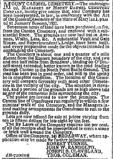 The Sun (Baltimore) 22 December 1853, p. 3.